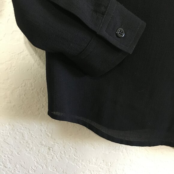 Paul & Joe Sister Black Flowy Semi-Sheer Blouse Size 3 Button Down Collar Ruffle - Picture 5 of 14